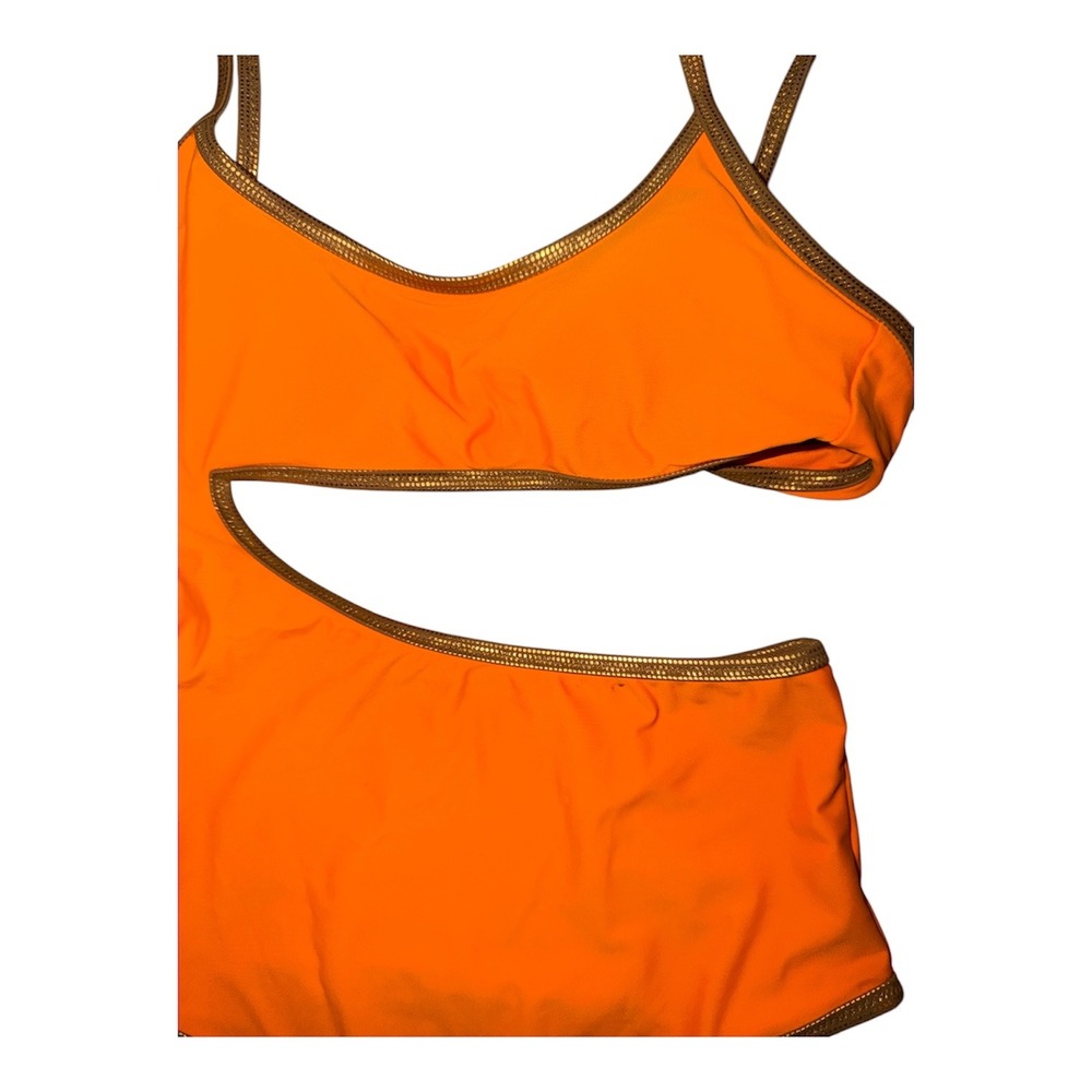 Aerie Orange/Gold One Piece Cutout Swimsuit, Small - Picture 4 of 8